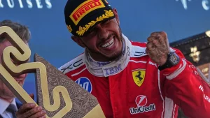 Hamilton celebrates first victory with Ferrari after winning Barcelona GP