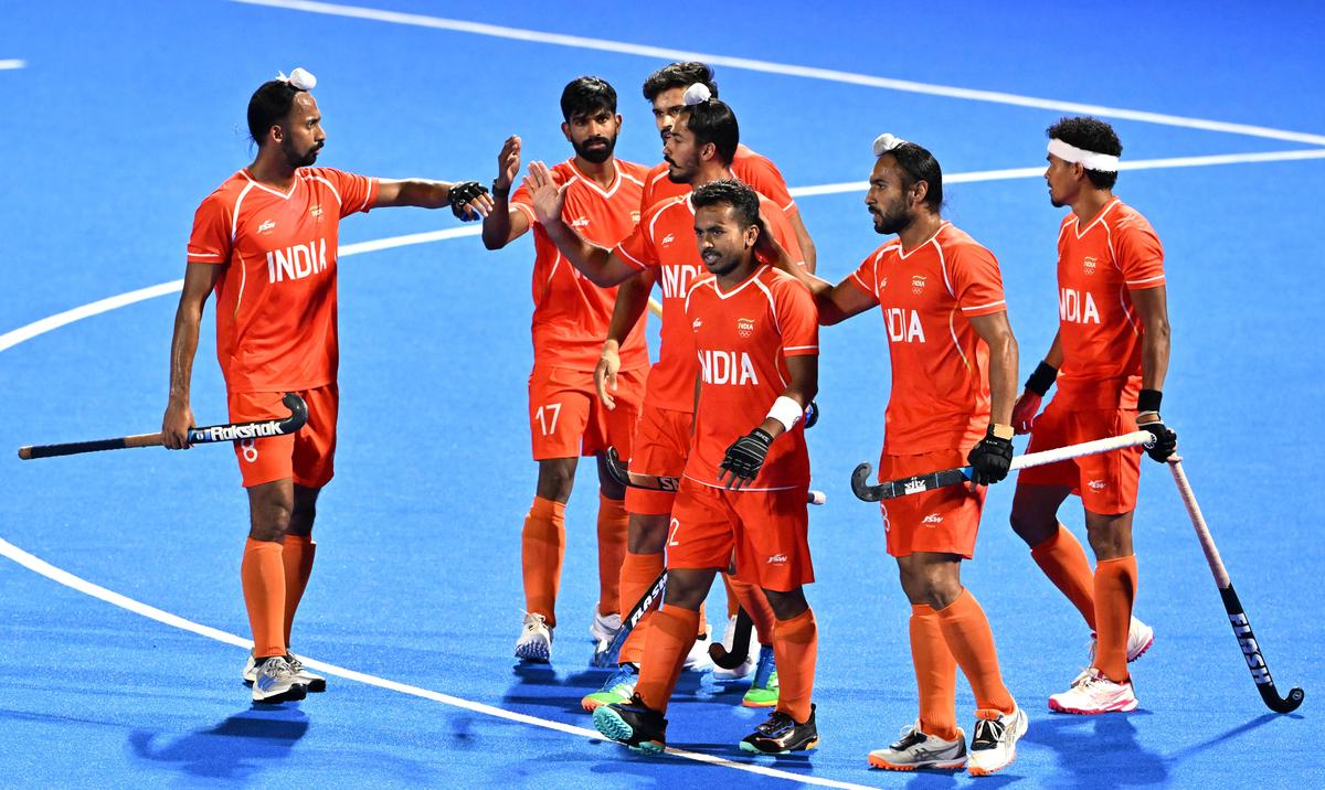 India's Jugraj Singh celebrates after the second goal against Malaysia in the men’s hockey