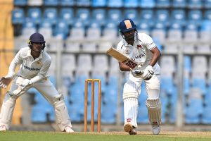 Mumbai’s Musheer Khan in action during the first day of the Ranji Trophy match