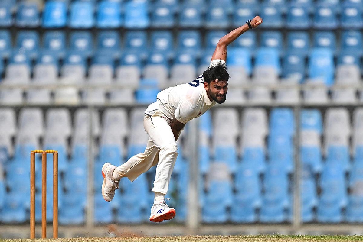 Mumbai’s Musheer Khan in action during the first day of the Ranji Trophy match