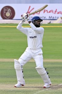 Sammar Gajjar of Saurashtra in action against Karnataka during their 2026-27 Ranji Trophy Elite